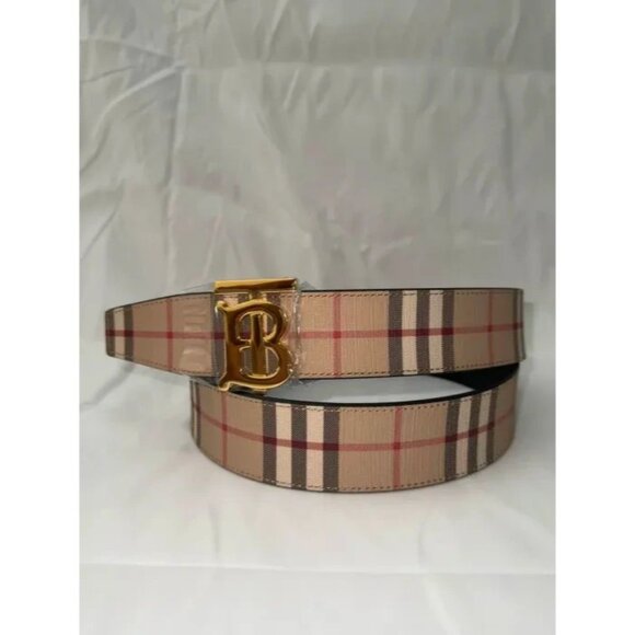 Burberry Men's Beige Signature Leather Reversible Belt Gold Buckle 100 cm - Picture 1 of 3